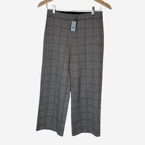 LOFT Ankle Pants XSP Wide Leg Shimmer Plaid Black Gray Pull-On Elastic Waist NEW